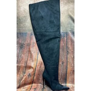 NIB Good American Women's Suede Stiletto Pointed Toe  Over the Knee Boots Sz 12